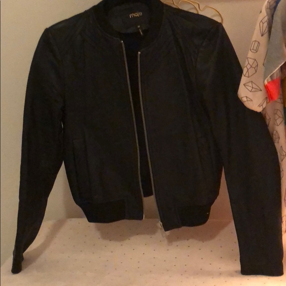 Maje Black Leather Bomber Jacket - Women’s 38